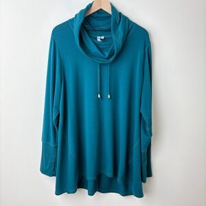Cable & Gauge Cowl Neck Tunic Top Womens XL Teal Oversized Minimalist Lounge